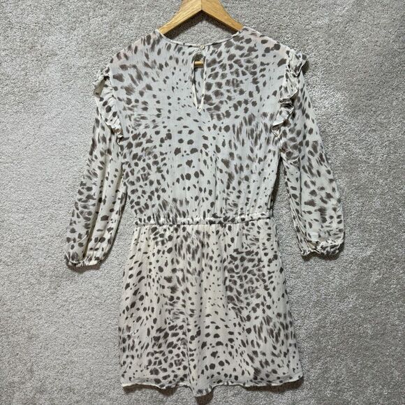 Rails Ora Puma Long Sleeve Rayon Dress Size Small Neutral Animal Print Ruffled - Picture 12 of 15